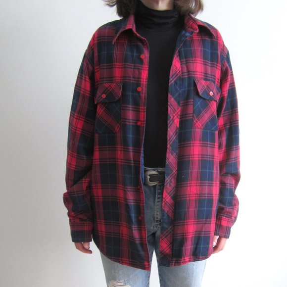 (SOLD) Plaid quilted jacket-Red navy black - Picture 2 of 4